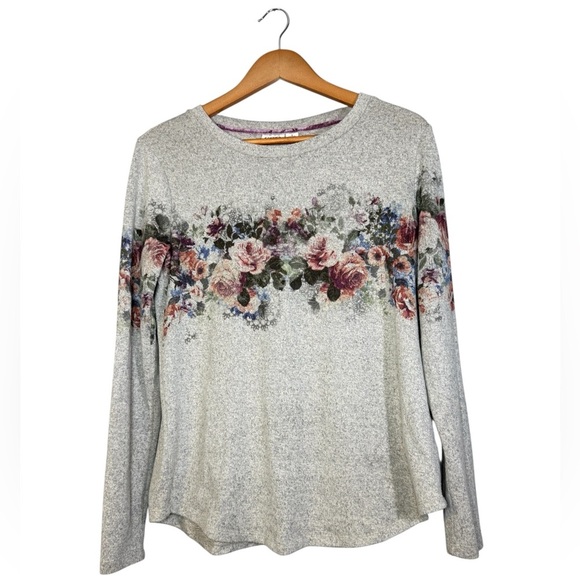 Cato Floral Print Gray Long Sleeve Sweater Top Women’s S Lightweight Pullover - Picture 1 of 5
